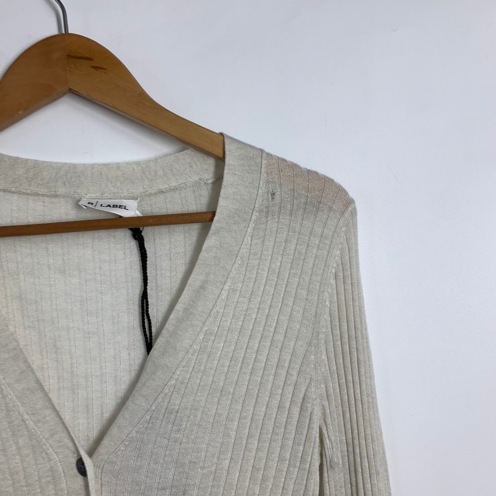 The Reset R LABEL Ribbed Knit Cardigan Button Front Long Sleeve Beige Women - Picture 5 of 14